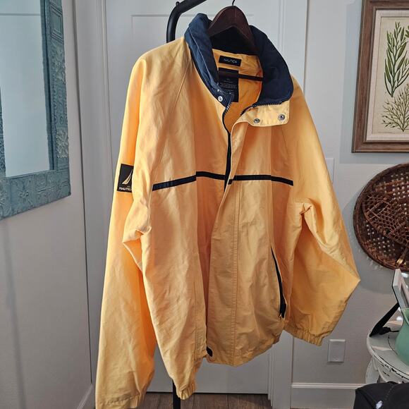 Vintage Nautica Gold/Blue Zip Up Wind Breaker Hidden Hood Mens Size XL - Picture 3 of 11